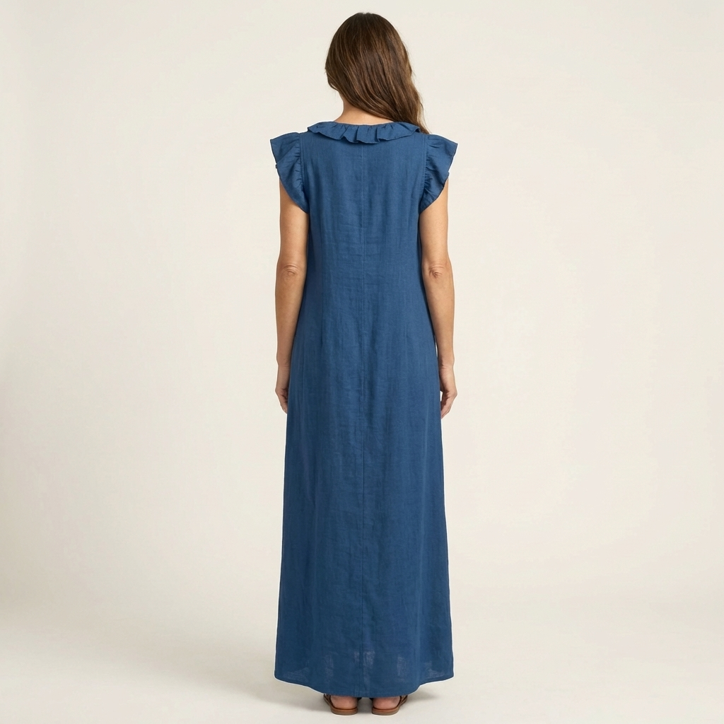 Josette | Ruffle V-Neck Linen Maxi Dress 7
