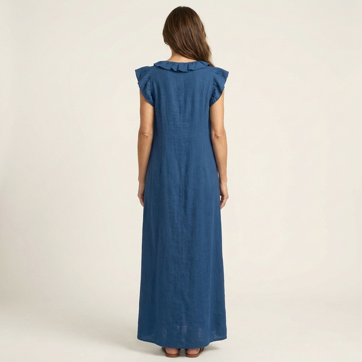 Josette | Ruffle V-Neck Linen Maxi Dress 7