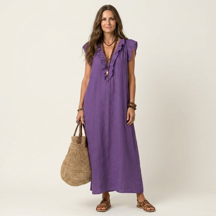 Josette | Ruffle V-Neck Linen Maxi Dress 9