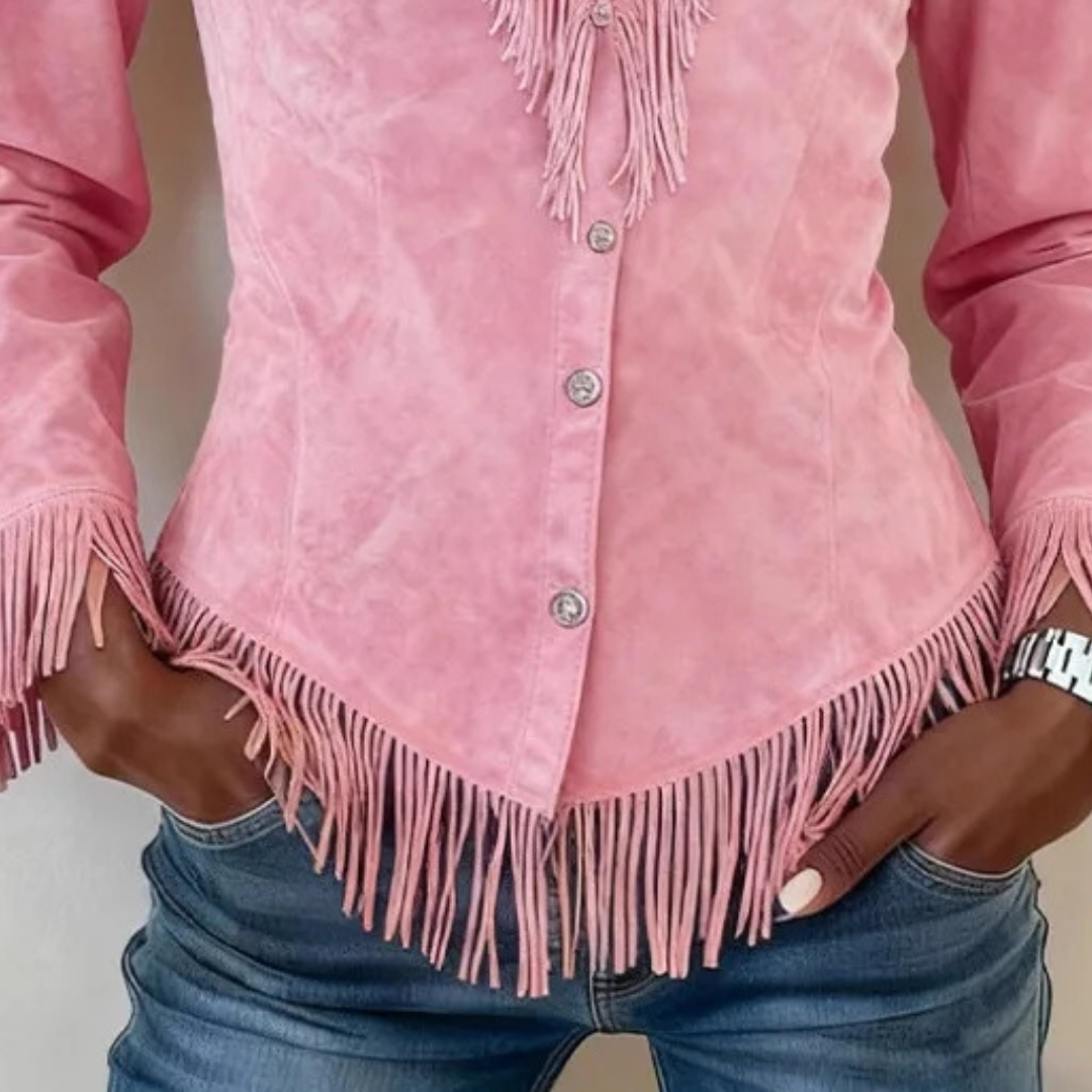 Kinsley │ Fringe Suede Button-Up Blouse 3