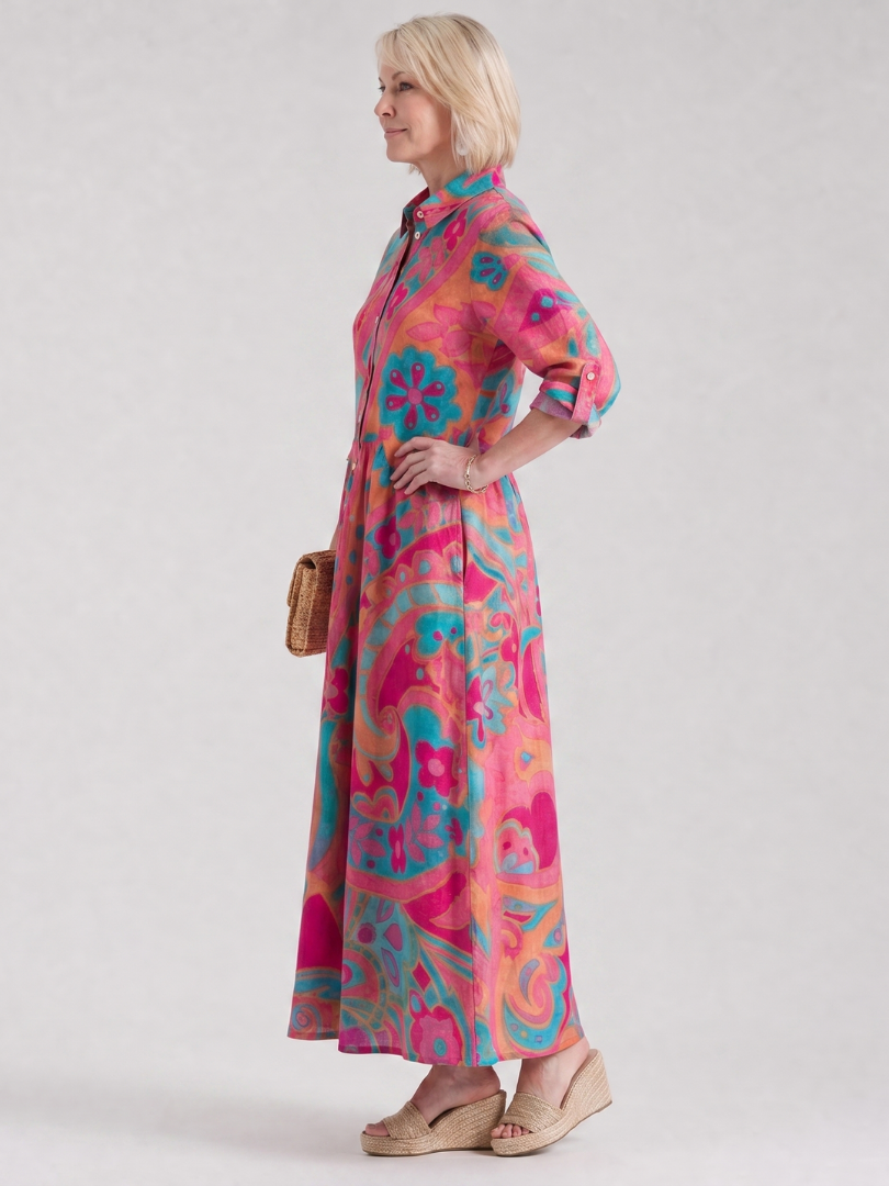 Klera | Printed Button Front Collared Midi Dress 1