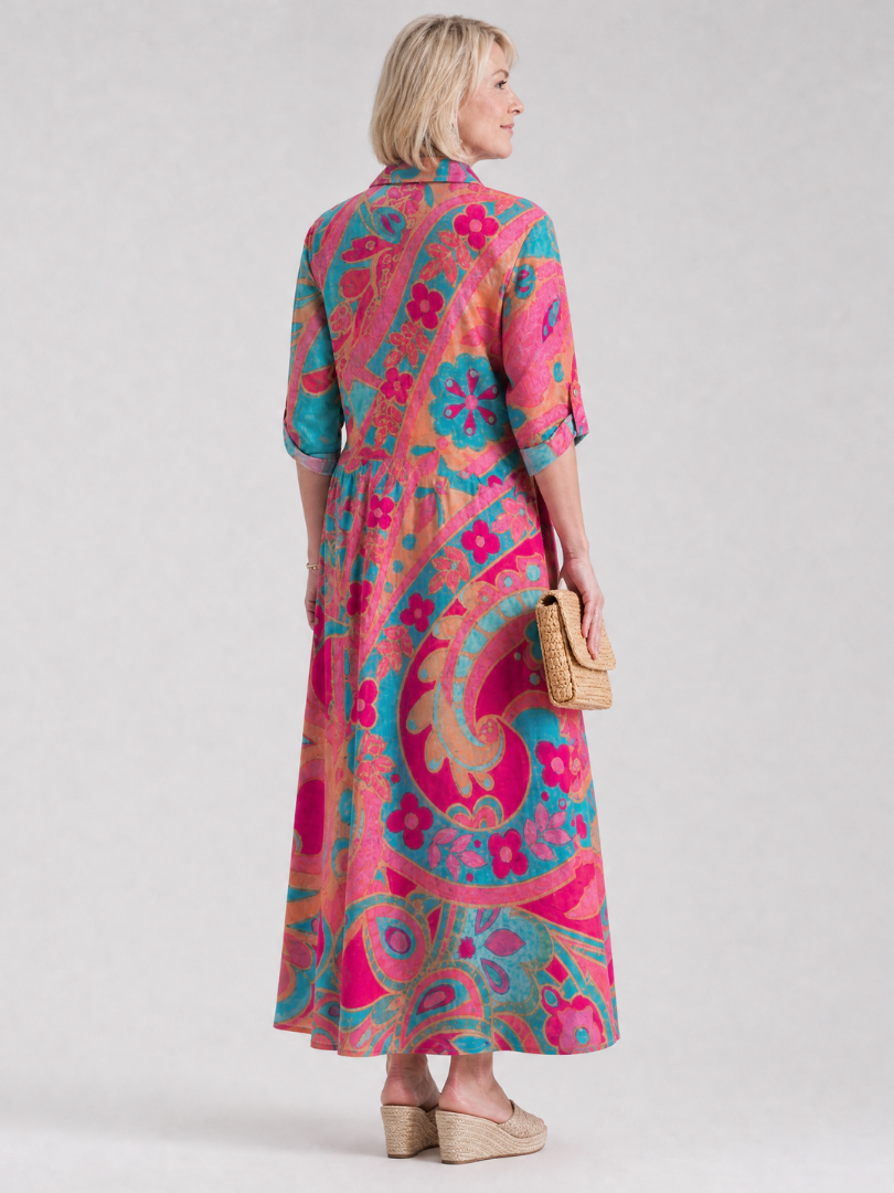 Klera | Printed Button Front Collared Midi Dress 3