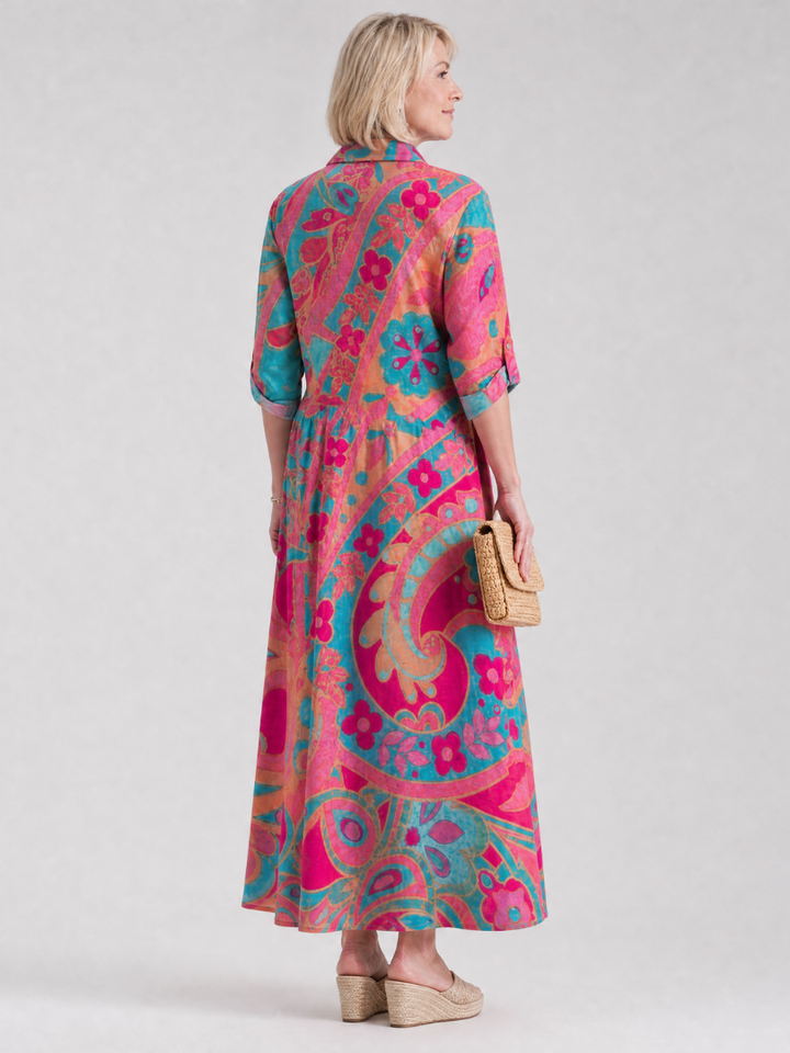 Klera | Printed Button Front Collared Midi Dress 3