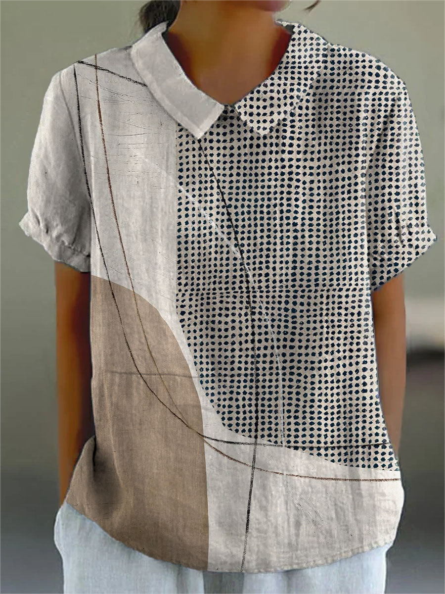 Lana Men's Shirt | Abstract Dots and Lines, Cotton Linen Blend 0