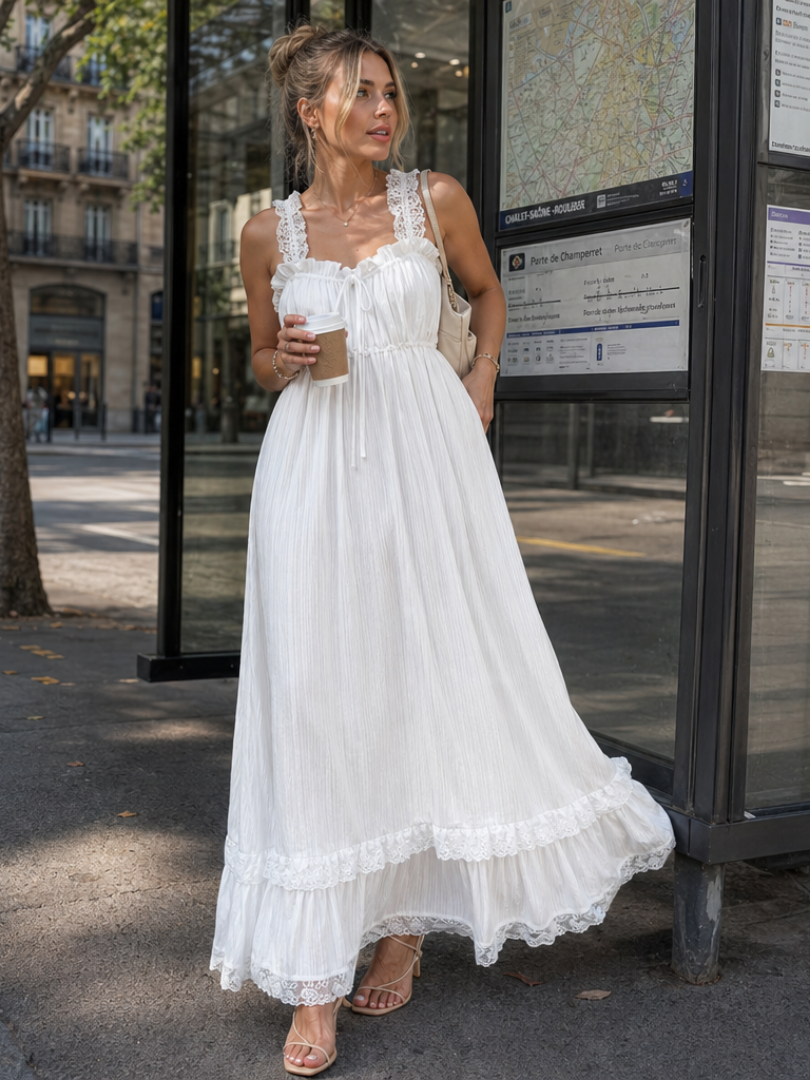 Leach | Sleeveless Ruffle Strap Flowing Skirt Midi Dress 0