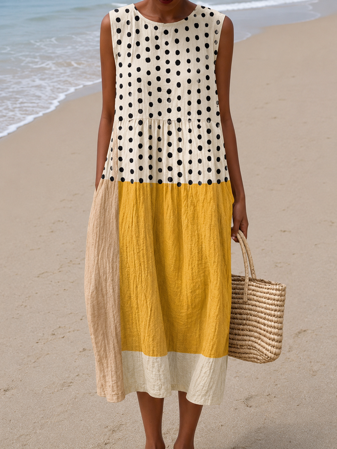 Leah™ Midi Colorblock Polka Dot Dress 0