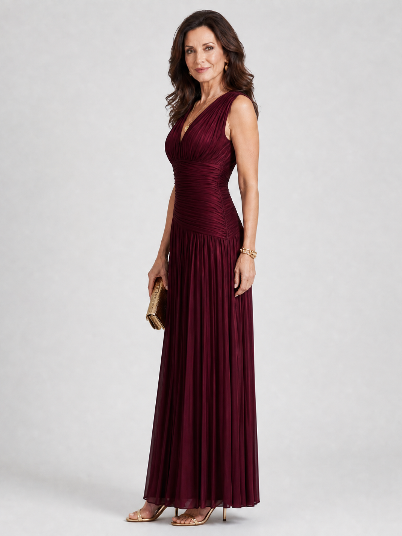Lemar | Sleeveless Pleated V Neck Midi Dress 1