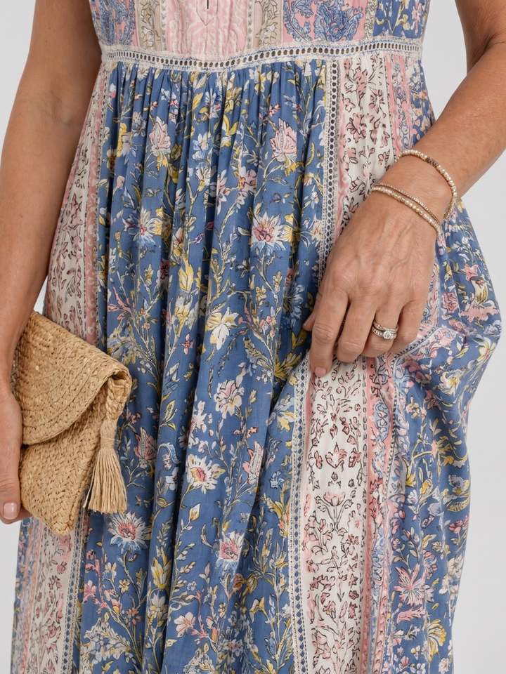 Lemez | Mixed Floral Sleeveless Button Detail Midi Dress 2