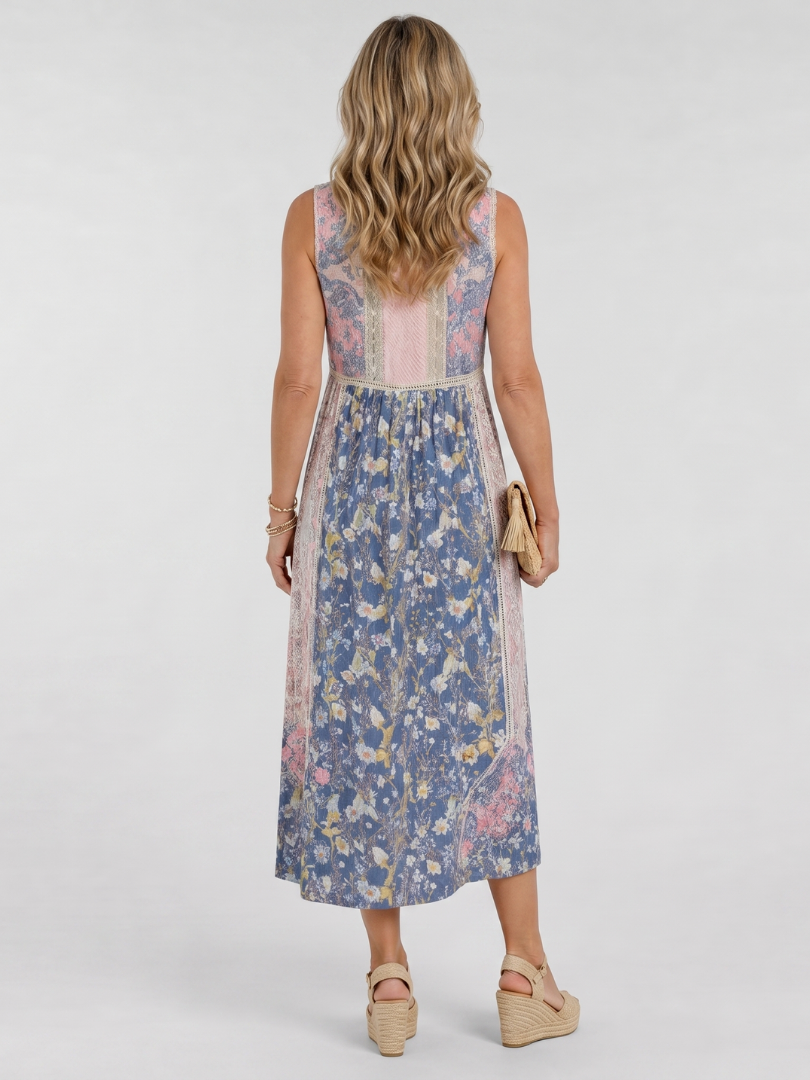 Lemez | Mixed Floral Sleeveless Button Detail Midi Dress 3