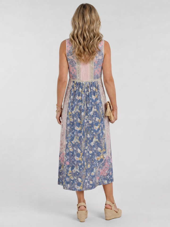 Lemez | Mixed Floral Sleeveless Button Detail Midi Dress 3