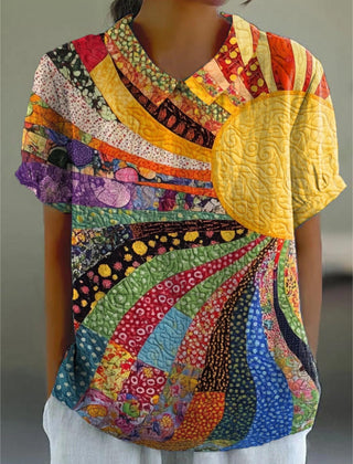 Lila Sunburst Shirt | Cotton Linen Patchwork Design 0
