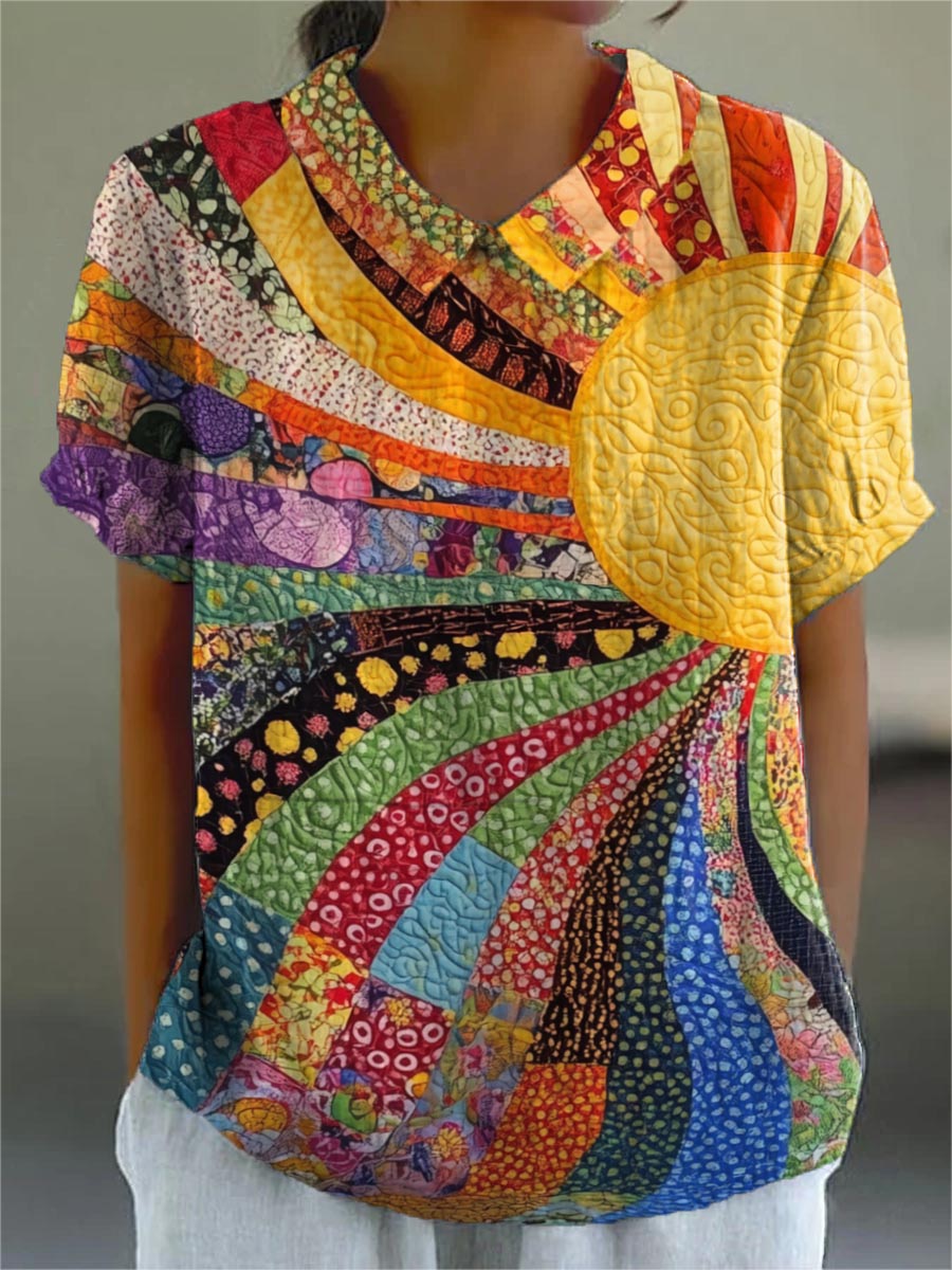Lila Sunburst Shirt | Cotton Linen Patchwork Design 0