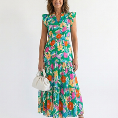 Lila | Floral V-Neck Tiered Midi Dress 0