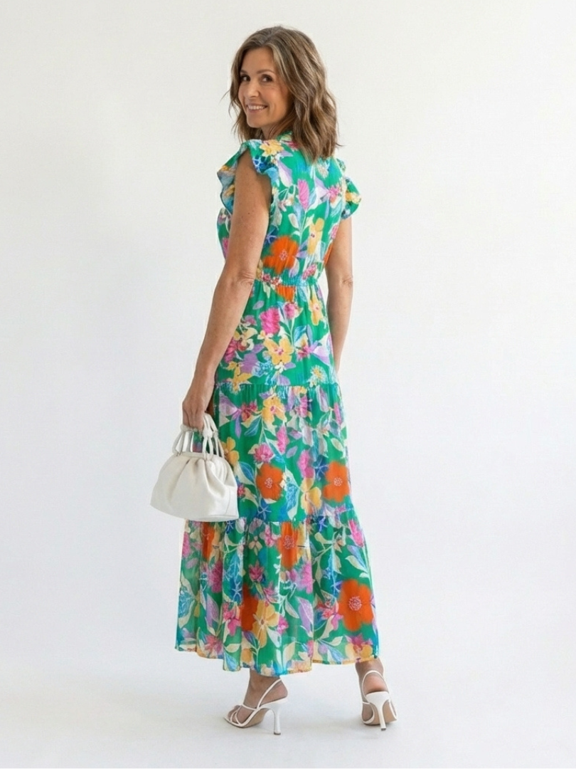 Lila | Floral V-Neck Tiered Midi Dress 2
