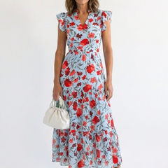 Lila | Floral V-Neck Tiered Midi Dress 3