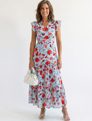 Lila | Floral V-Neck Tiered Midi Dress 3