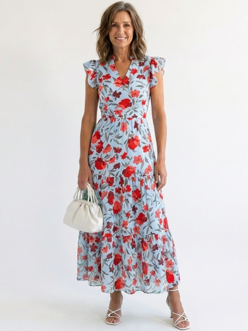Lila | Floral V-Neck Tiered Midi Dress 3