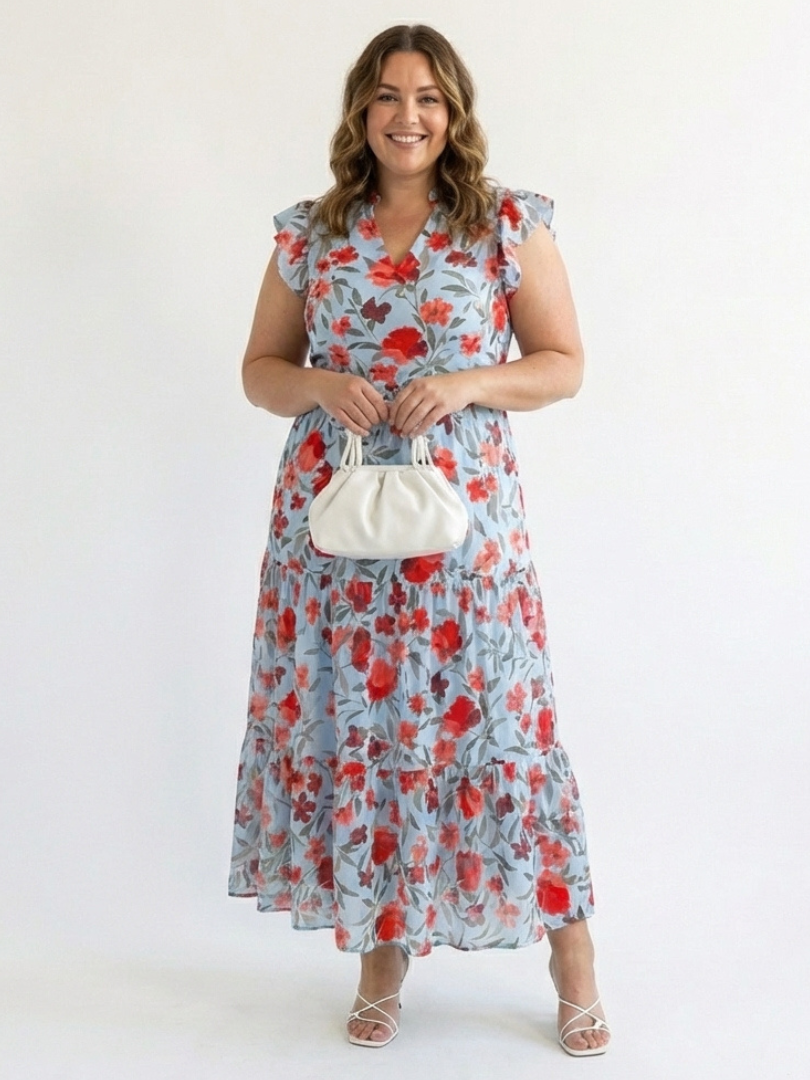 Lila | Floral V-Neck Tiered Midi Dress 5