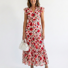 Lila | Floral V-Neck Tiered Midi Dress 6