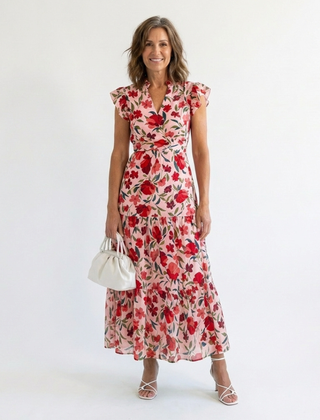 Lila | Floral V-Neck Tiered Midi Dress 6