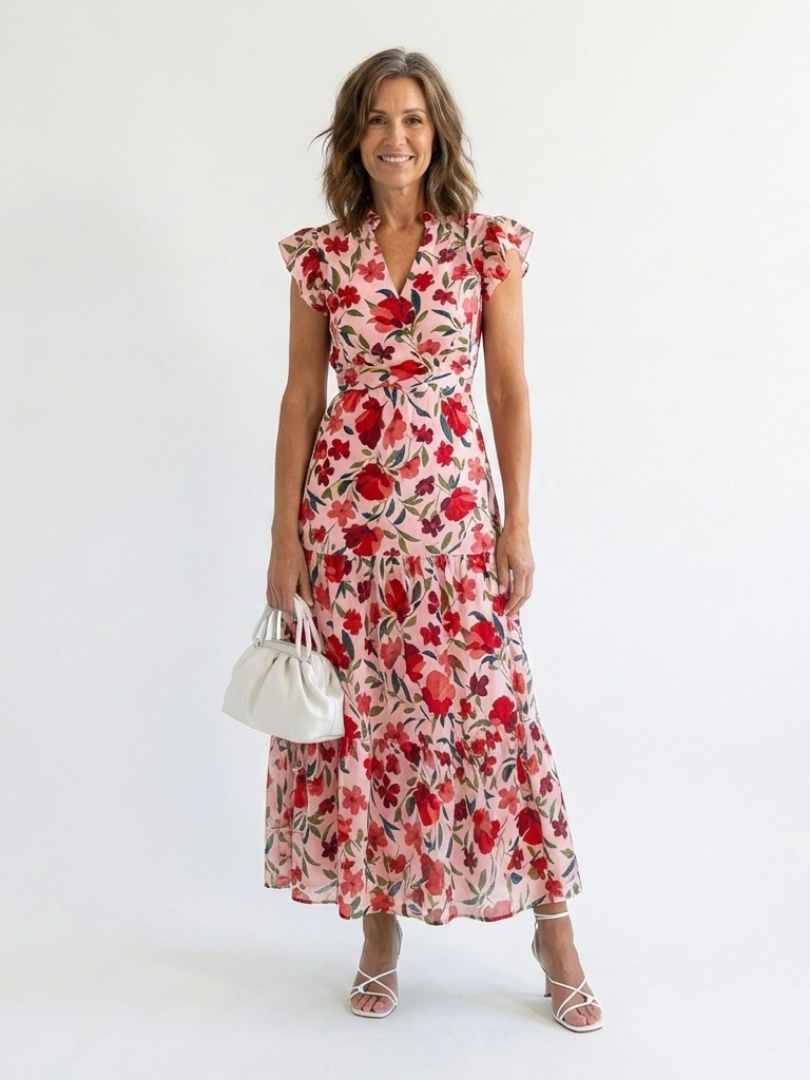 Lila | Floral V-Neck Tiered Midi Dress 6