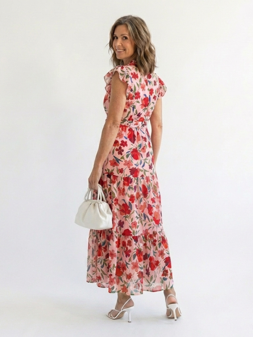 Lila | Floral V-Neck Tiered Midi Dress 7