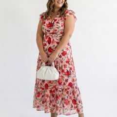 Lila | Floral V-Neck Tiered Midi Dress 8