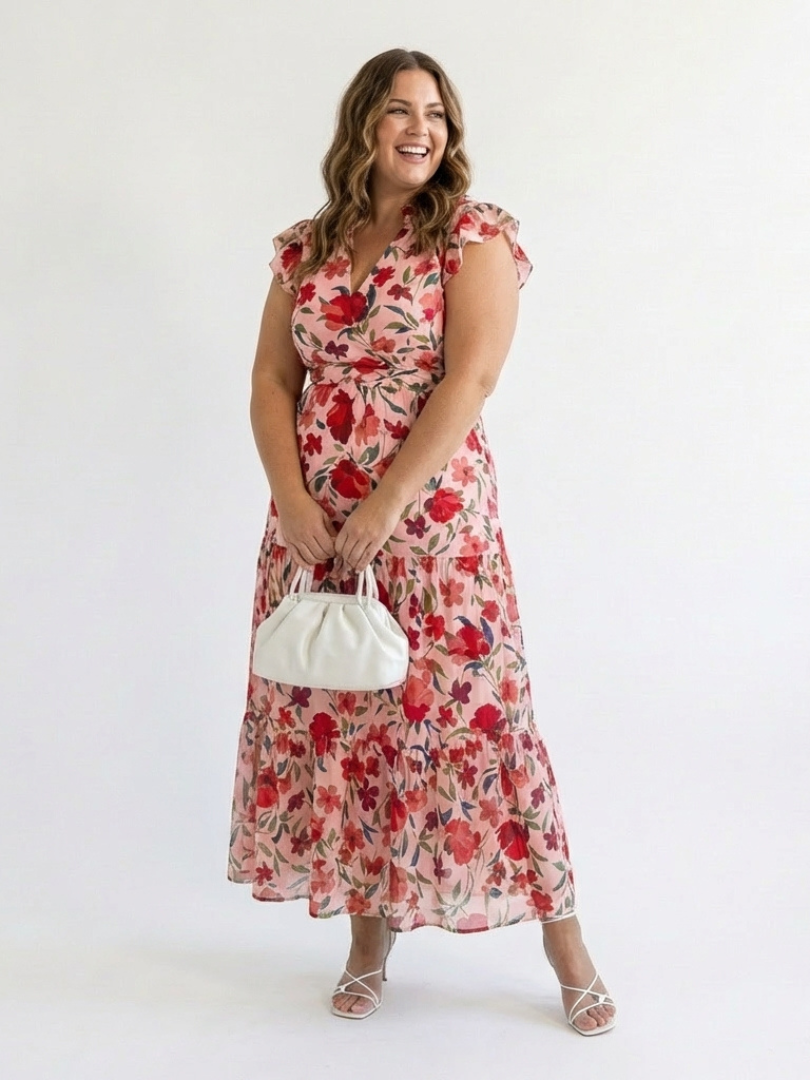 Lila | Floral V-Neck Tiered Midi Dress 8
