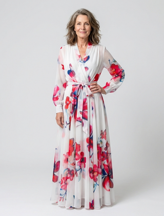 Lillian | Floral Long Sleeve Wrap Maxi Dress 0