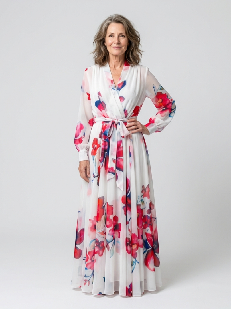 Lillian | Floral Long Sleeve Wrap Maxi Dress 0