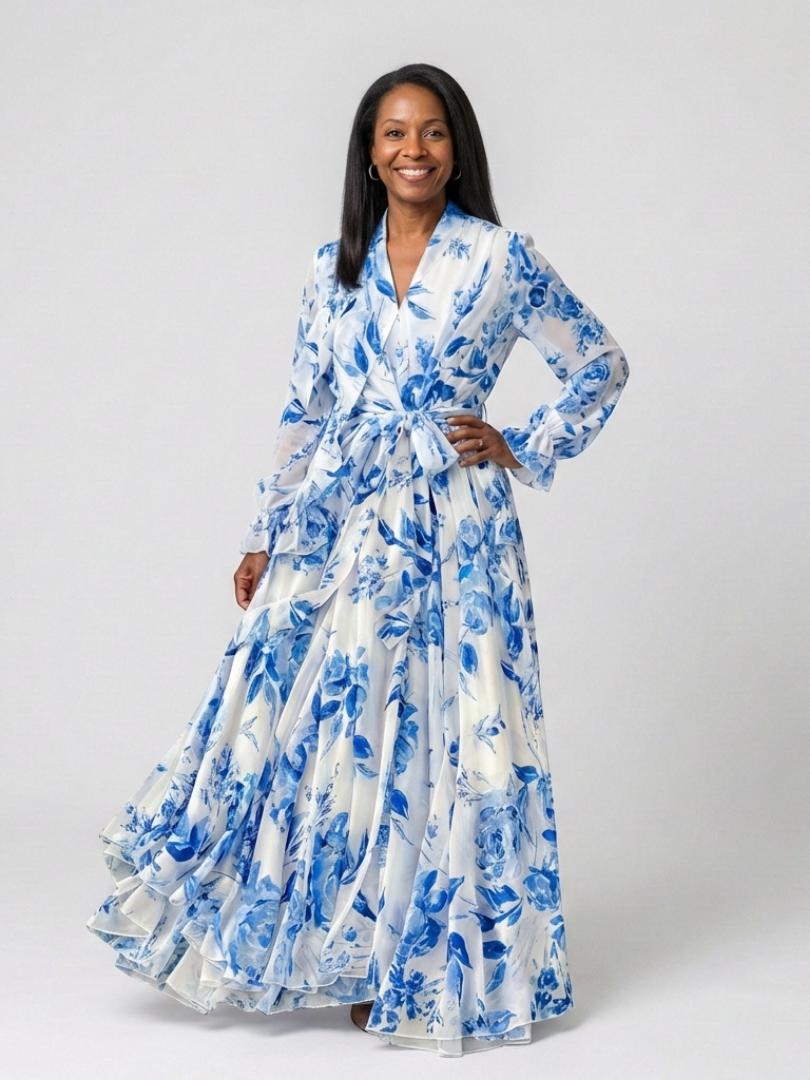 Lillian | Floral Long Sleeve Wrap Maxi Dress 1