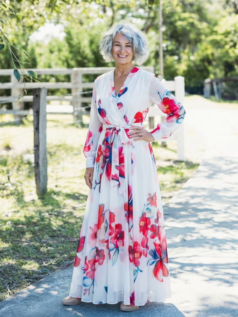 Lillian | Floral Long Sleeve Wrap Maxi Dress 6