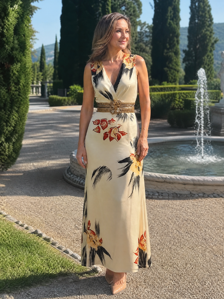 Loimen | Floral Print Sleeveless V Neck Midi Dress 4