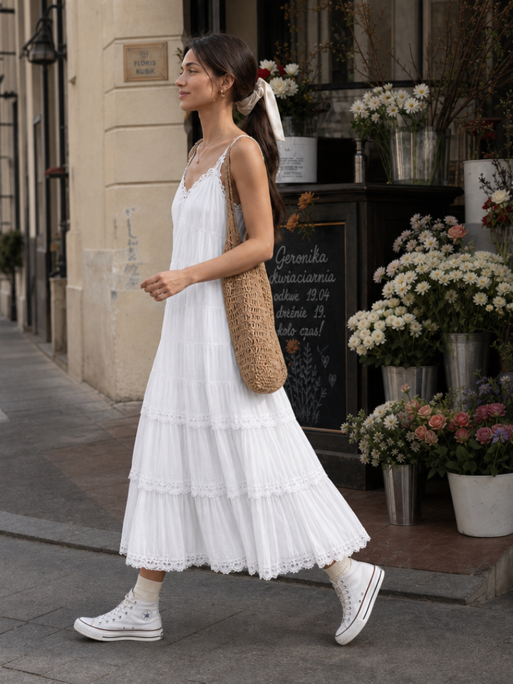Lorelei | Spaghetti Strap Tiered Lace Layers Midi Dress 3