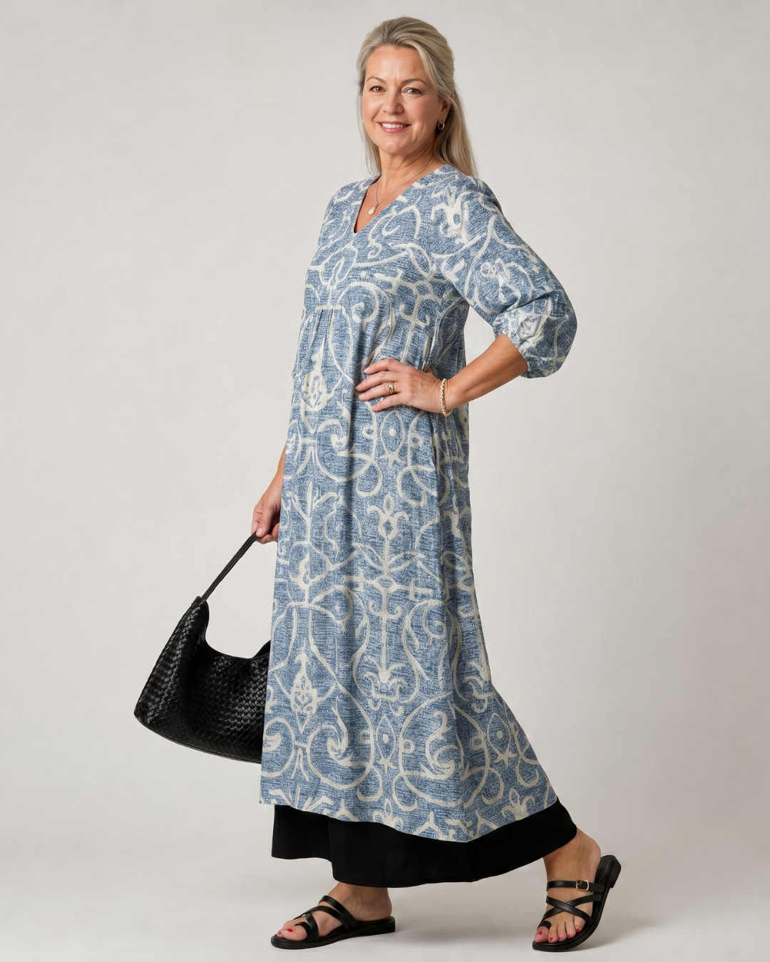 Lumera | Vintage Scroll Print Soft Drape Midi Dress 1