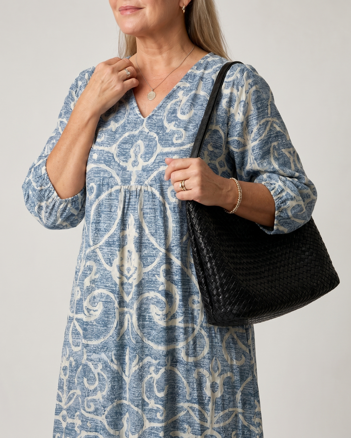 Lumera | Vintage Scroll Print Soft Drape Midi Dress 2