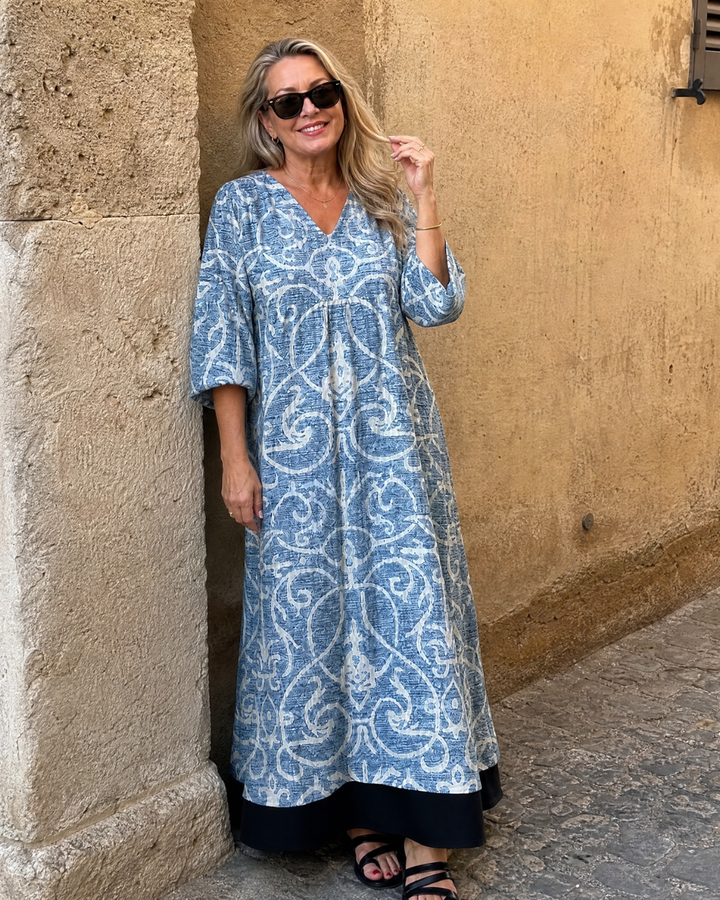 Lumera | Vintage Scroll Print Soft Drape Midi Dress 3