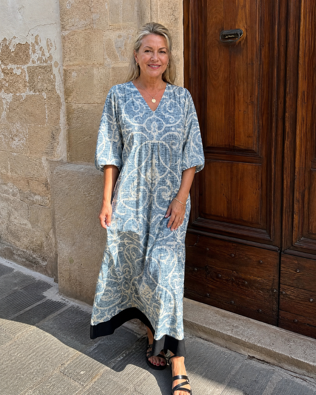 Lumera | Vintage Scroll Print Soft Drape Midi Dress 4