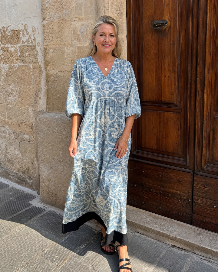 Lumera | Vintage Scroll Print Soft Drape Midi Dress 4