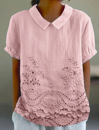 Luna Floral Blouse | Cotton Linen Blend, Embroidered Hem 0