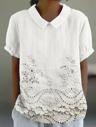 Luna Floral Blouse | Cotton Linen Blend, Embroidered Hem 1