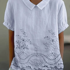 Luna Floral Blouse | Cotton Linen Blend, Embroidered Hem 2