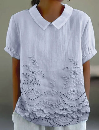 Luna Floral Blouse | Cotton Linen Blend, Embroidered Hem 2