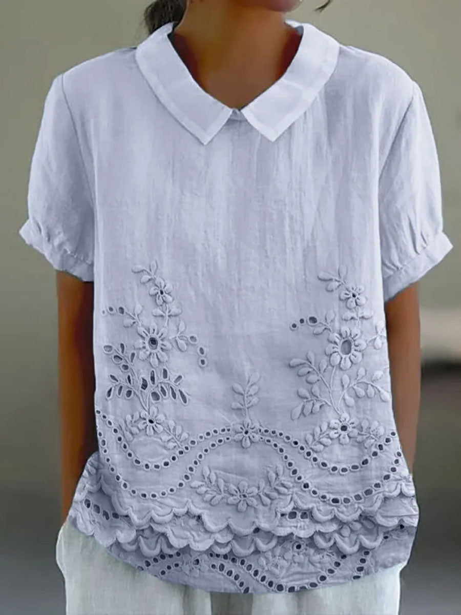 Luna Floral Blouse | Cotton Linen Blend, Embroidered Hem 2