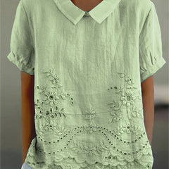 Luna Floral Blouse | Cotton Linen Blend, Embroidered Hem 3