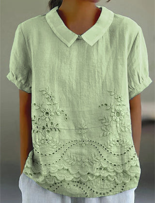 Luna Floral Blouse | Cotton Linen Blend, Embroidered Hem 3