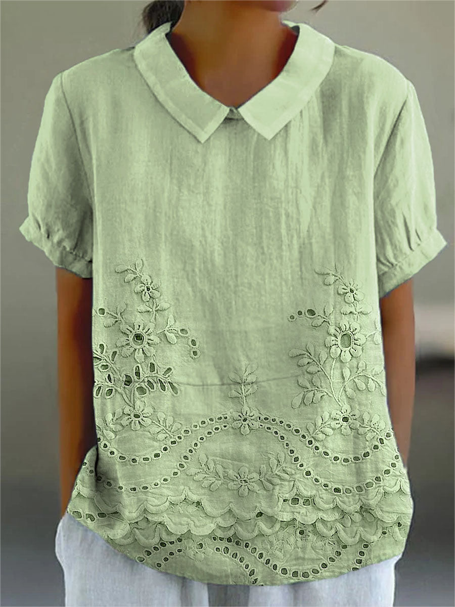 Luna Floral Blouse | Cotton Linen Blend, Embroidered Hem 3