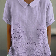 Luna Floral Blouse | Cotton Linen Blend, Embroidered Hem 4
