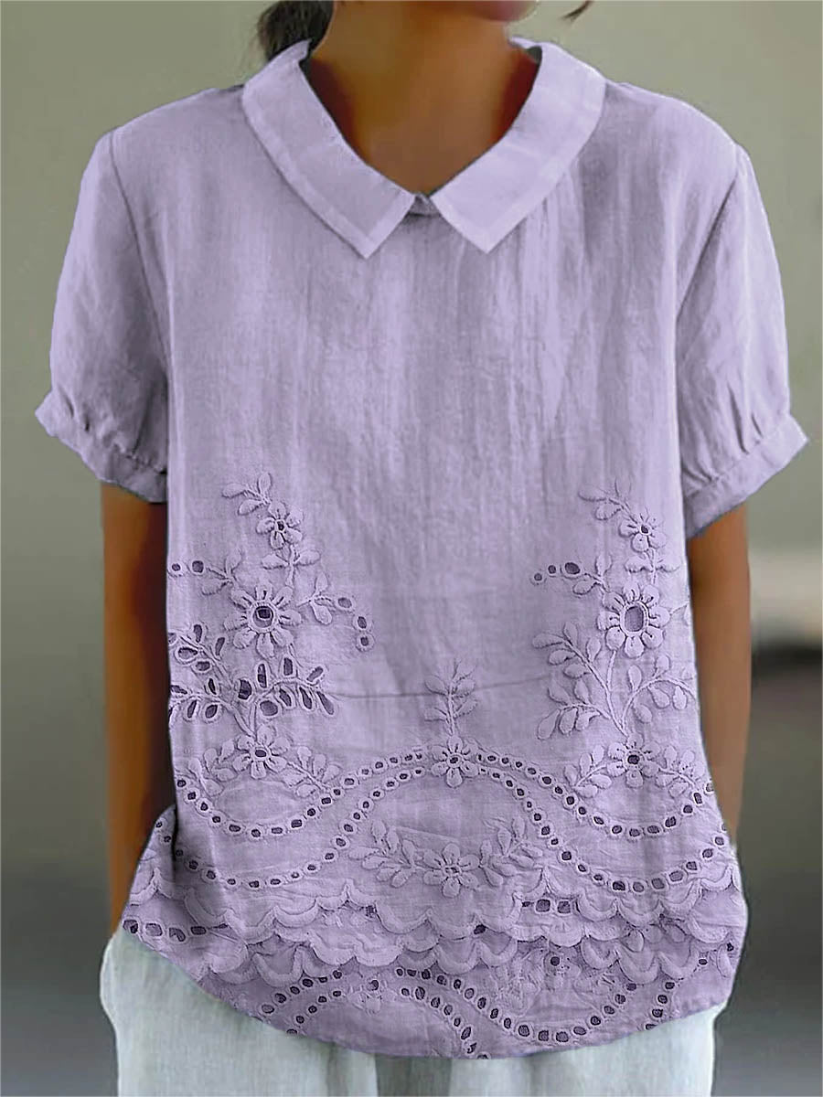 Luna Floral Blouse | Cotton Linen Blend, Embroidered Hem 4