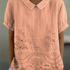 Luna Floral Blouse | Cotton Linen Blend, Embroidered Hem 5